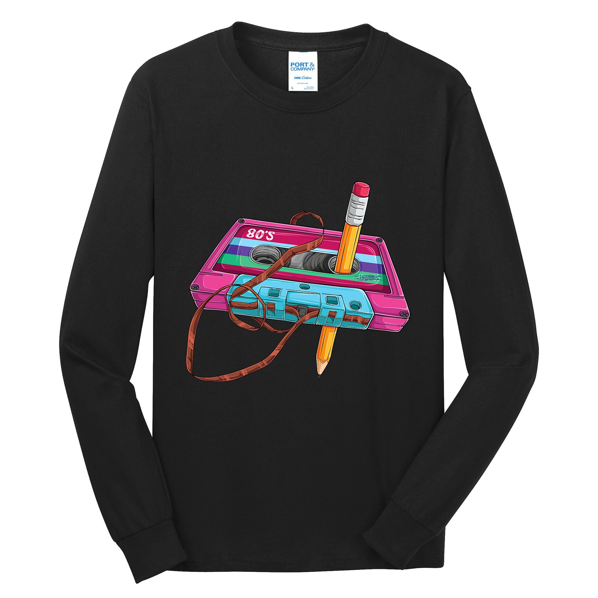 Cassette Tape Pencil 70S 80S 90S Music Mixtape Tall Long Sleeve T-Shirt