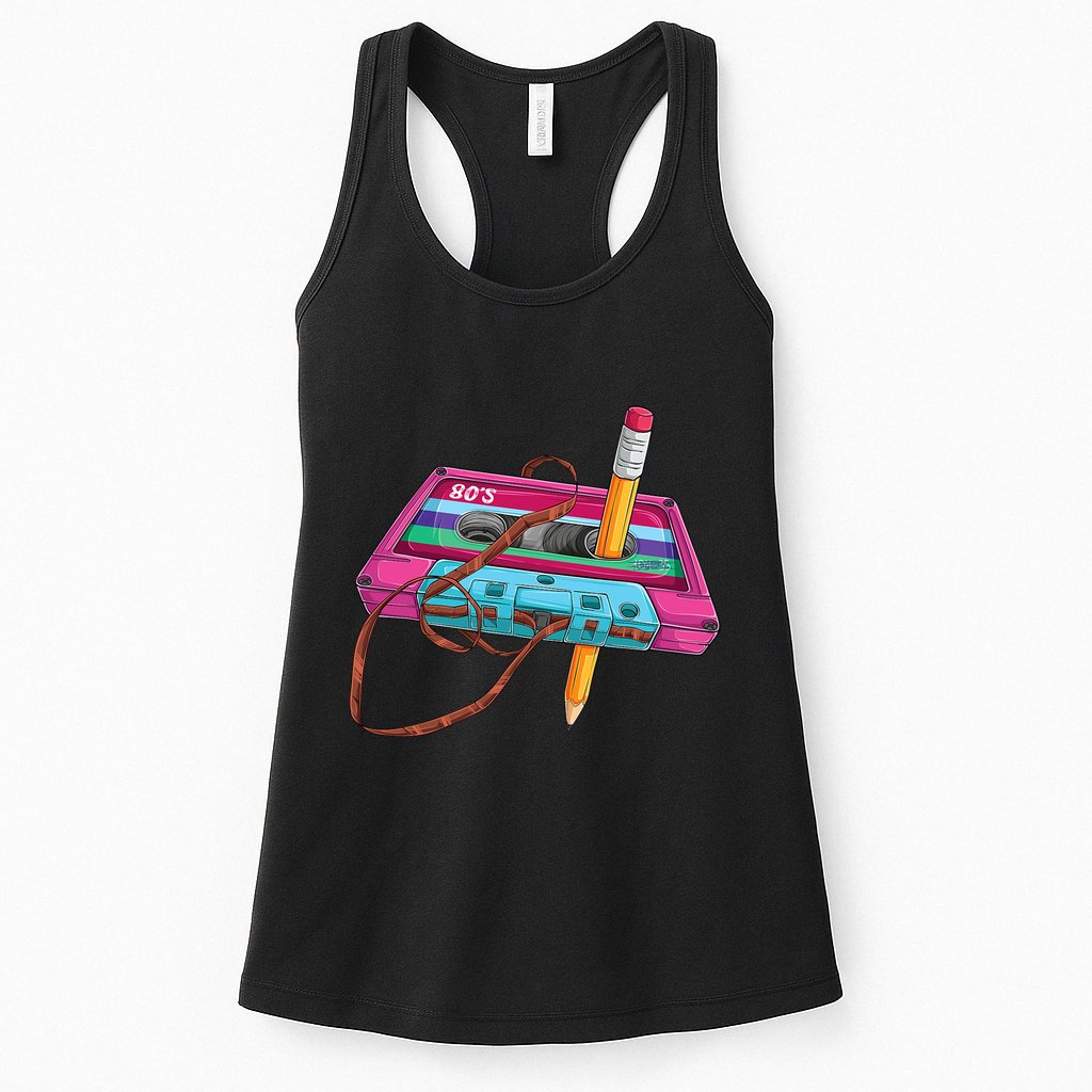 Cassette Tape Pencil 70S 80S 90S Music Mixtape Womens Tank Top