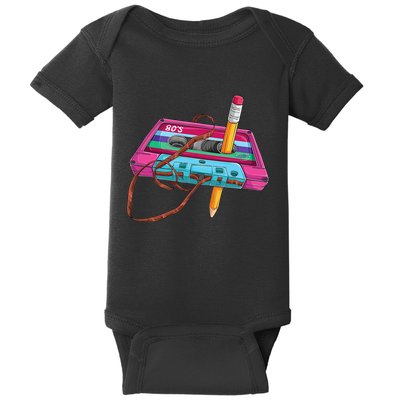 Cassette Tape Pencil 70S 80S 90S Music Mixtape Baby Bodysuit