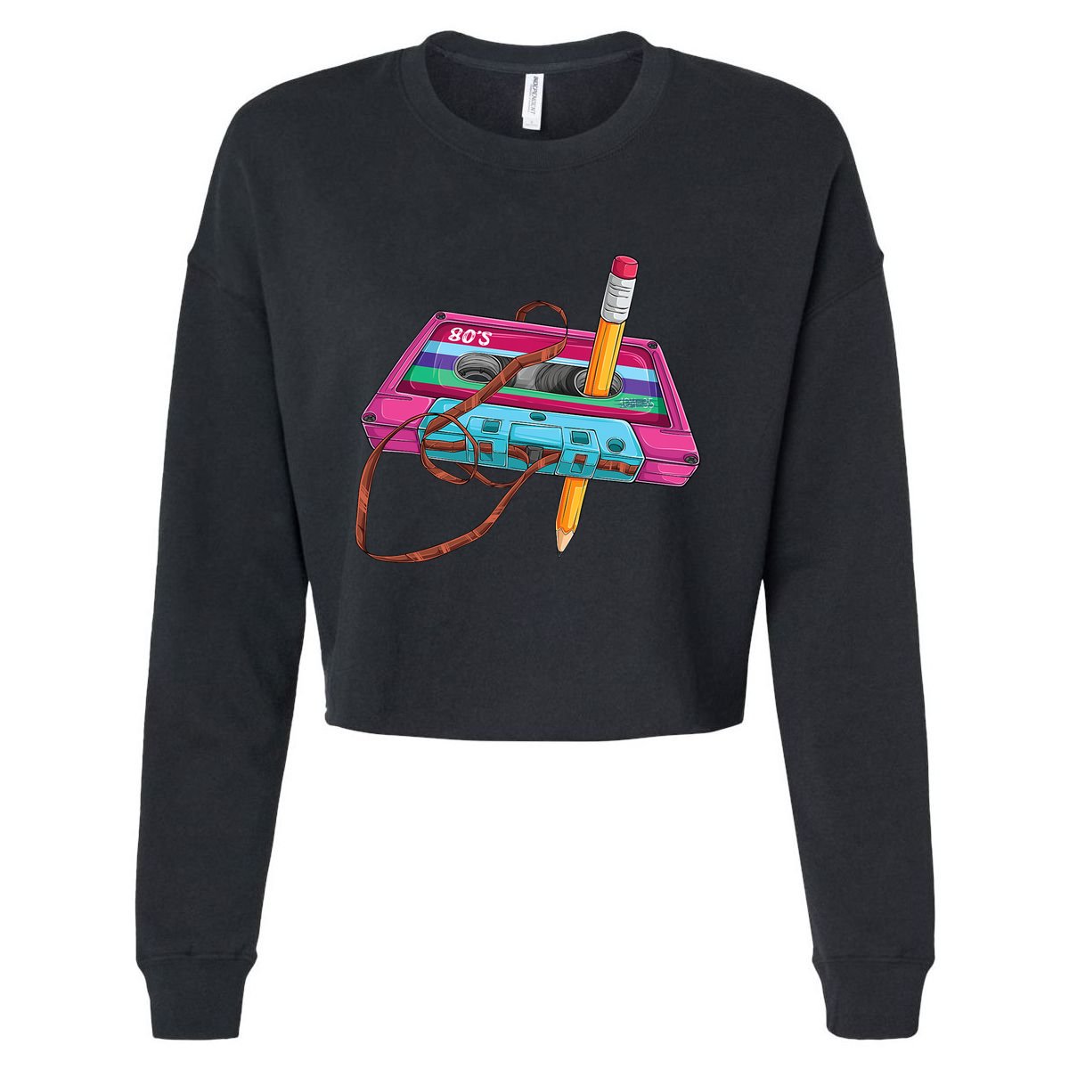 Cassette Tape Pencil 70S 80S 90S Music Mixtape Cropped Pullover Crew