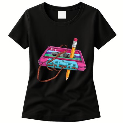 Cassette Tape Pencil 70S 80S 90S Music Mixtape Womens T-Shirt