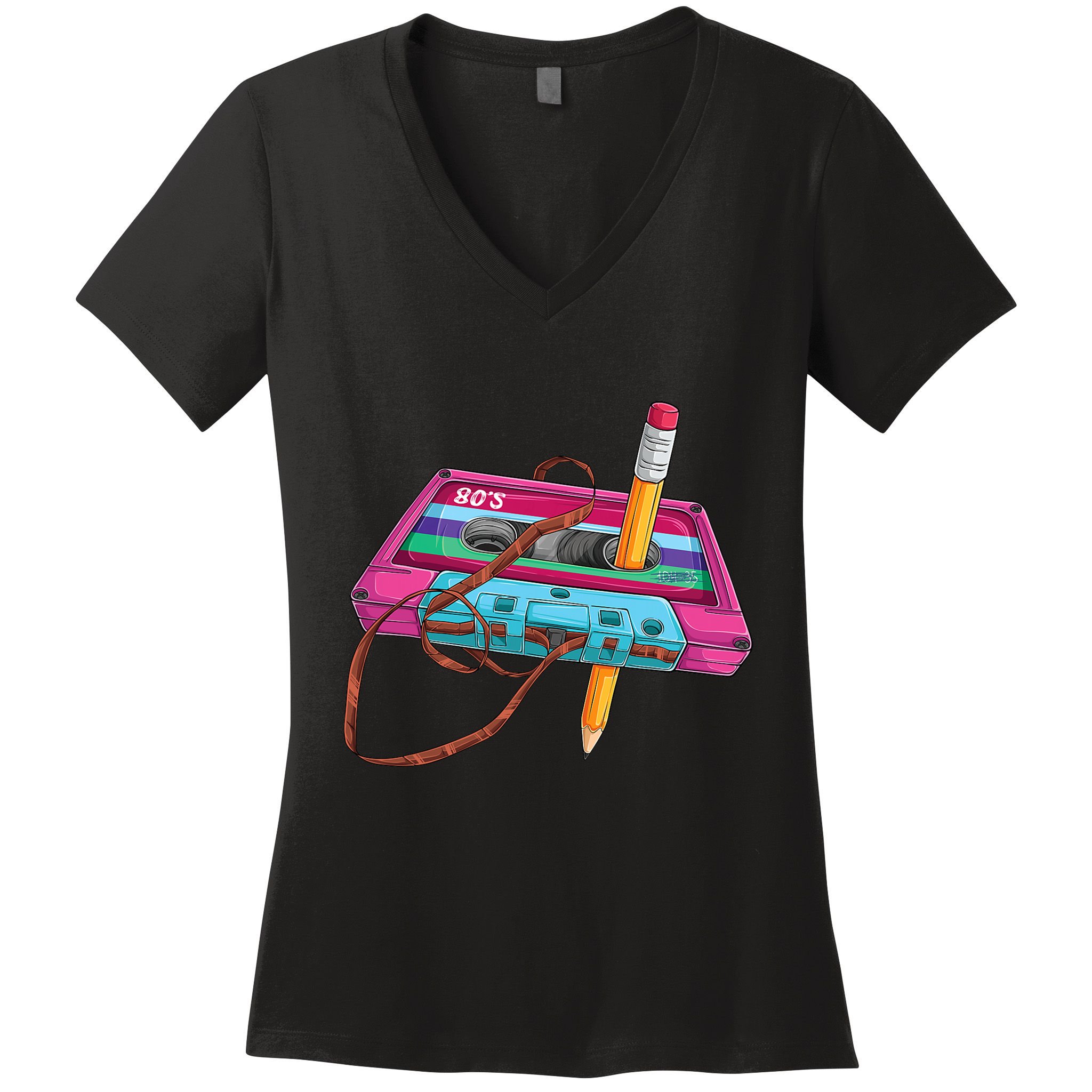 Cassette Tape Pencil 70S 80S 90S Music Mixtape Women's V-Neck T-Shirt