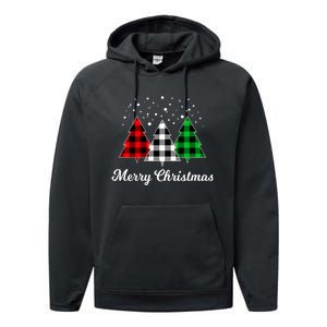 Christmas Tree Plaid Christmas Tree Merry Christmas Tree Performance Fleece Hoodie