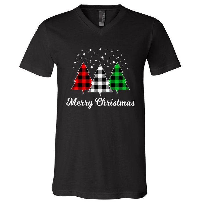 Christmas Tree Plaid Christmas Tree Merry Christmas Tree V-Neck T-Shirt