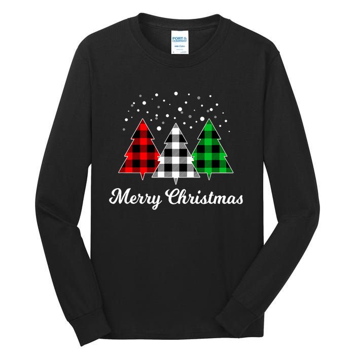 Christmas Tree Plaid Christmas Tree Merry Christmas Tree Tall Long Sleeve T-Shirt