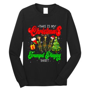 Christmas Trumpet Play Three Santa Elf Trumpets Long Sleeve Shirt