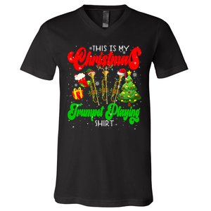 Christmas Trumpet Play Three Santa Elf Trumpets V-Neck T-Shirt