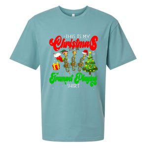 Christmas Trumpet Play Three Santa Elf Trumpets Sueded Cloud Jersey T-Shirt