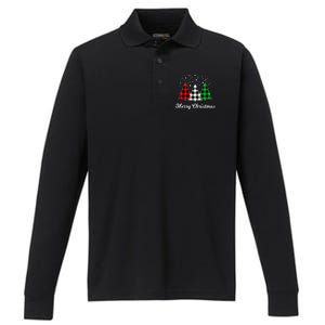 Christmas Tree Plaid Christmas Tree Merry Christmas Tree Performance Long Sleeve Polo