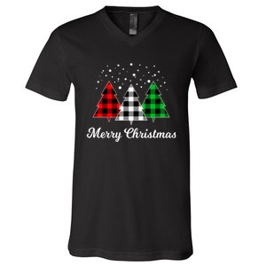 Christmas Tree Plaid Christmas Tree Merry Christmas Tree V-Neck T-Shirt