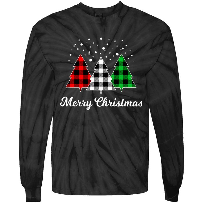 Christmas Tree Plaid Christmas Tree Merry Christmas Tree Tie-Dye Long Sleeve Shirt