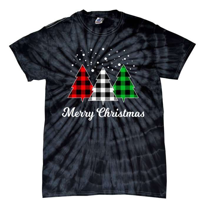 Christmas Tree Plaid Christmas Tree Merry Christmas Tree Tie-Dye T-Shirt