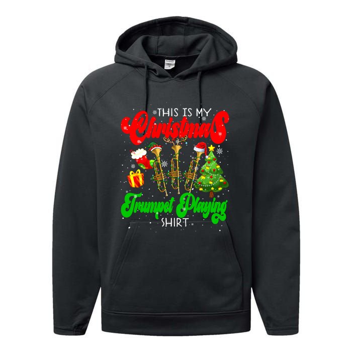 Christmas Trumpet Play Three Santa Elf Trumpets Performance Fleece Hoodie