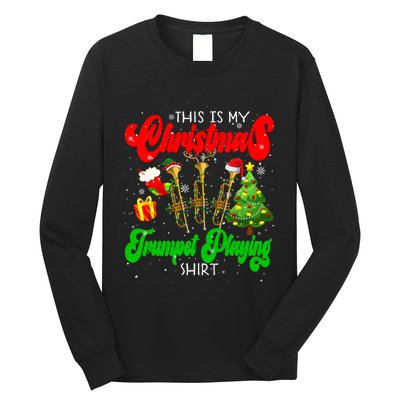 Christmas Trumpet Play Three Santa Elf Trumpets Long Sleeve Shirt