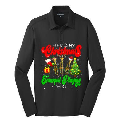 Christmas Trumpet Play Three Santa Elf Trumpets Silk Touch Performance Long Sleeve Polo