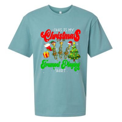 Christmas Trumpet Play Three Santa Elf Trumpets Sueded Cloud Jersey T-Shirt