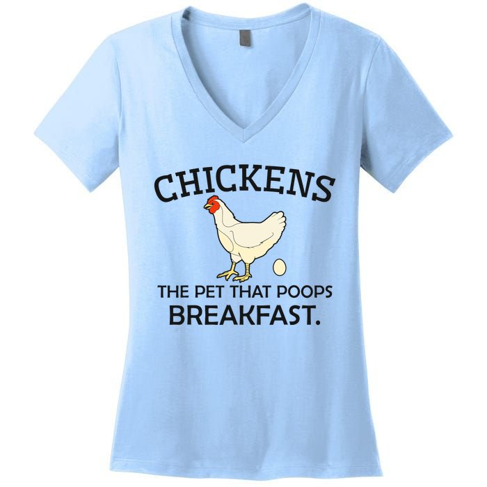 Chickens The Pet That Poops Breakfast Funny Chicken Gift Women's V-Neck T-Shirt