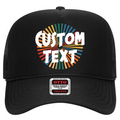 Custom Text Retro Colorful Logo Personalized Design High Crown Mesh Back Trucker Hat