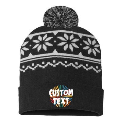 Custom Text Retro Colorful Logo Personalized Design USA-Made Snowflake Beanie