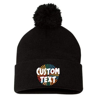 Custom Text Retro Colorful Logo Personalized Design Pom Pom 12in Knit Beanie