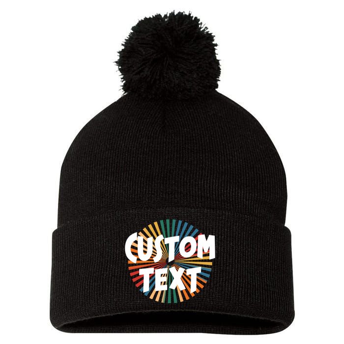 Custom Text Retro Colorful Logo Personalized Design Pom Pom 12in Knit Beanie