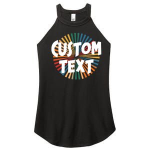 Custom Text Retro Colorful Logo Personalized Design Women's Perfect Tri Rocker Tank