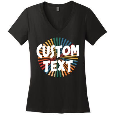 Custom Text Retro Colorful Logo Personalized Design Women's V-Neck T-Shirt