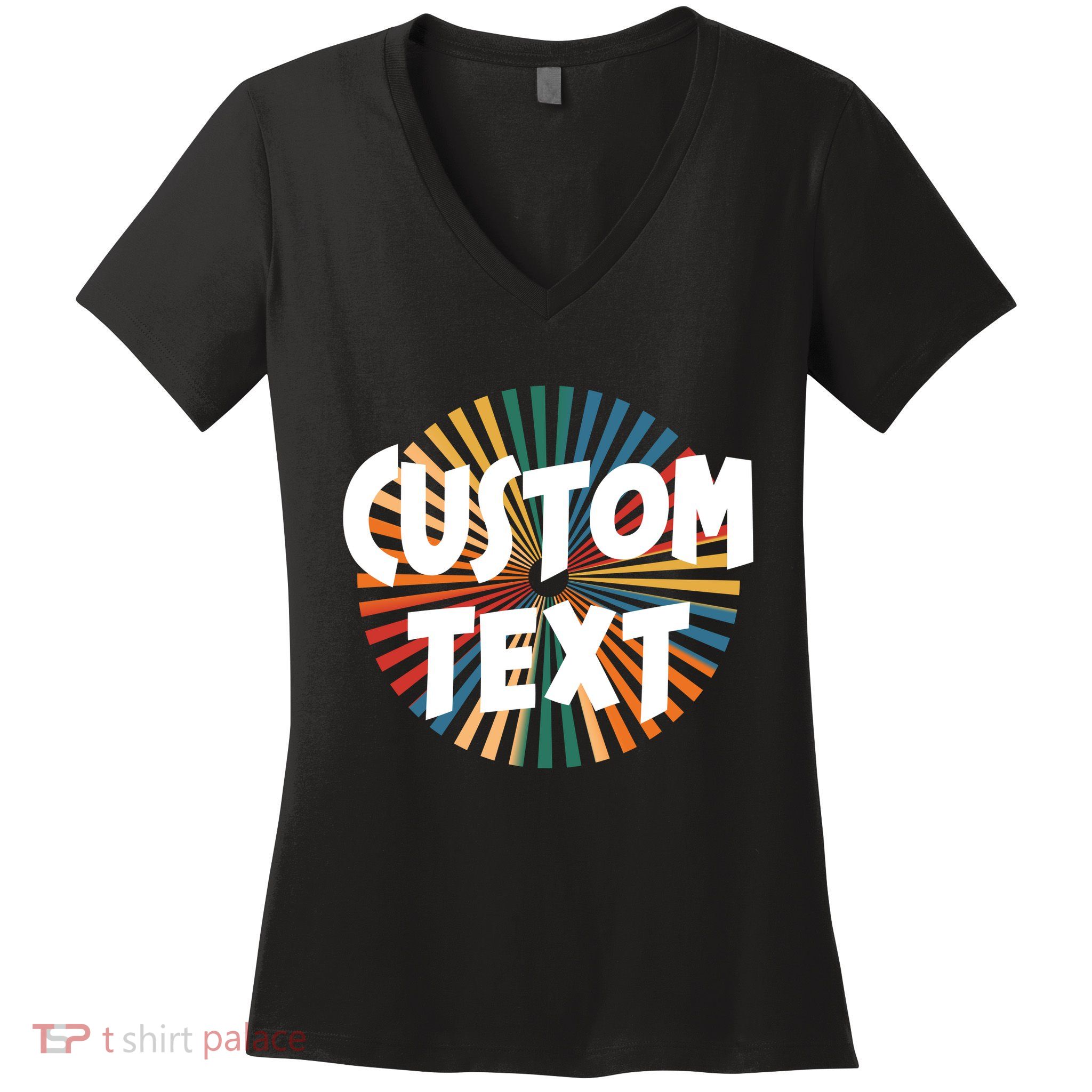 Custom Text Retro Colorful Logo Personalized Design Women's V-Neck T-Shirt