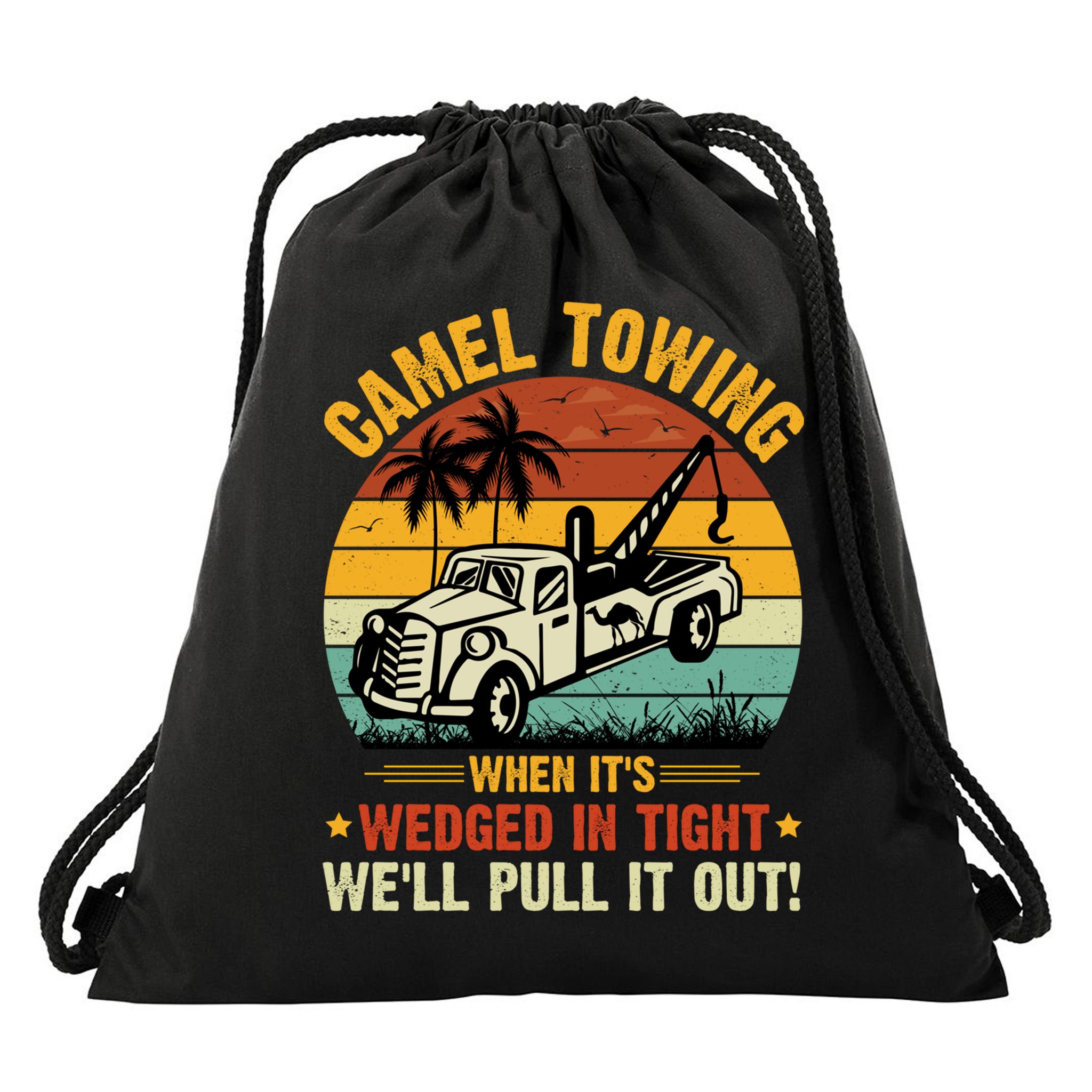 Camel Towing Retro Adult Humor Saying Funny Halloween Gift Drawstring Bag