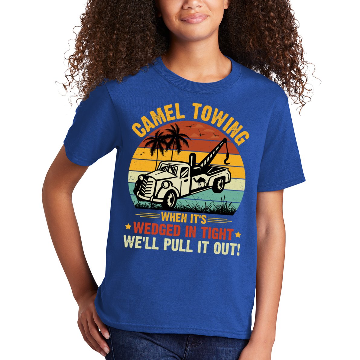 Camel Towing Retro Adult Humor Saying Funny Halloween Gift Kids T-Shirt