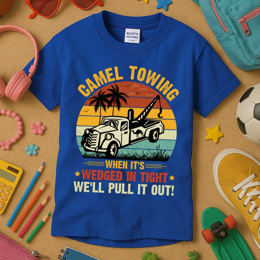 Camel Towing Retro Adult Humor Saying Funny Halloween Gift Kids T-Shirt