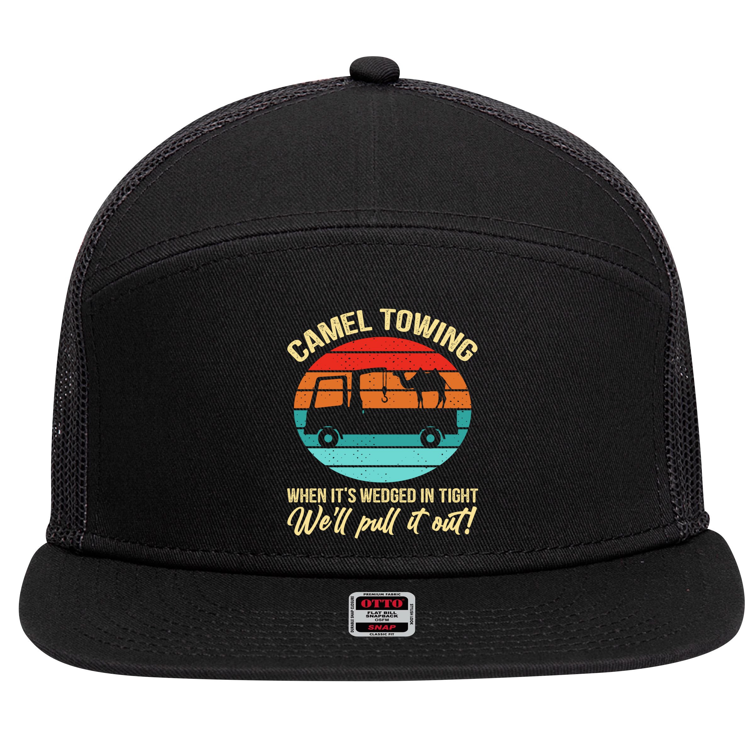 Camel Towing Retro Adult Humor Saying Funny Halloween Gift 7 Panel Mesh Trucker Snapback Hat