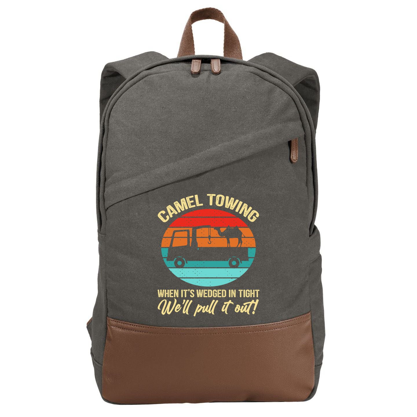 Camel Towing Retro Adult Humor Saying Funny Halloween Gift Cotton Canvas Backpack