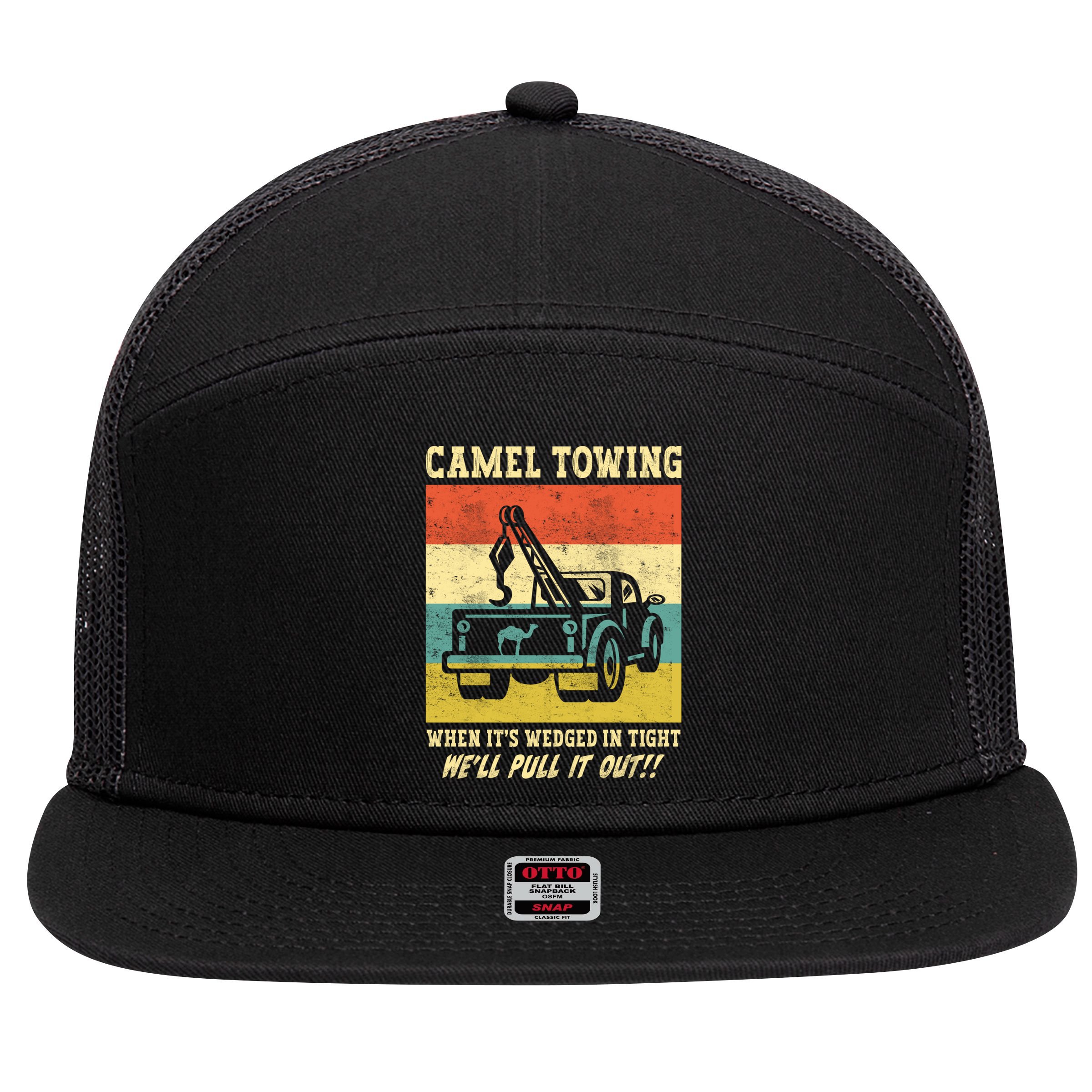 Camel Towing Retro Adult Humor Saying Funny Halloween Cool Gift 7 Panel Mesh Trucker Snapback Hat