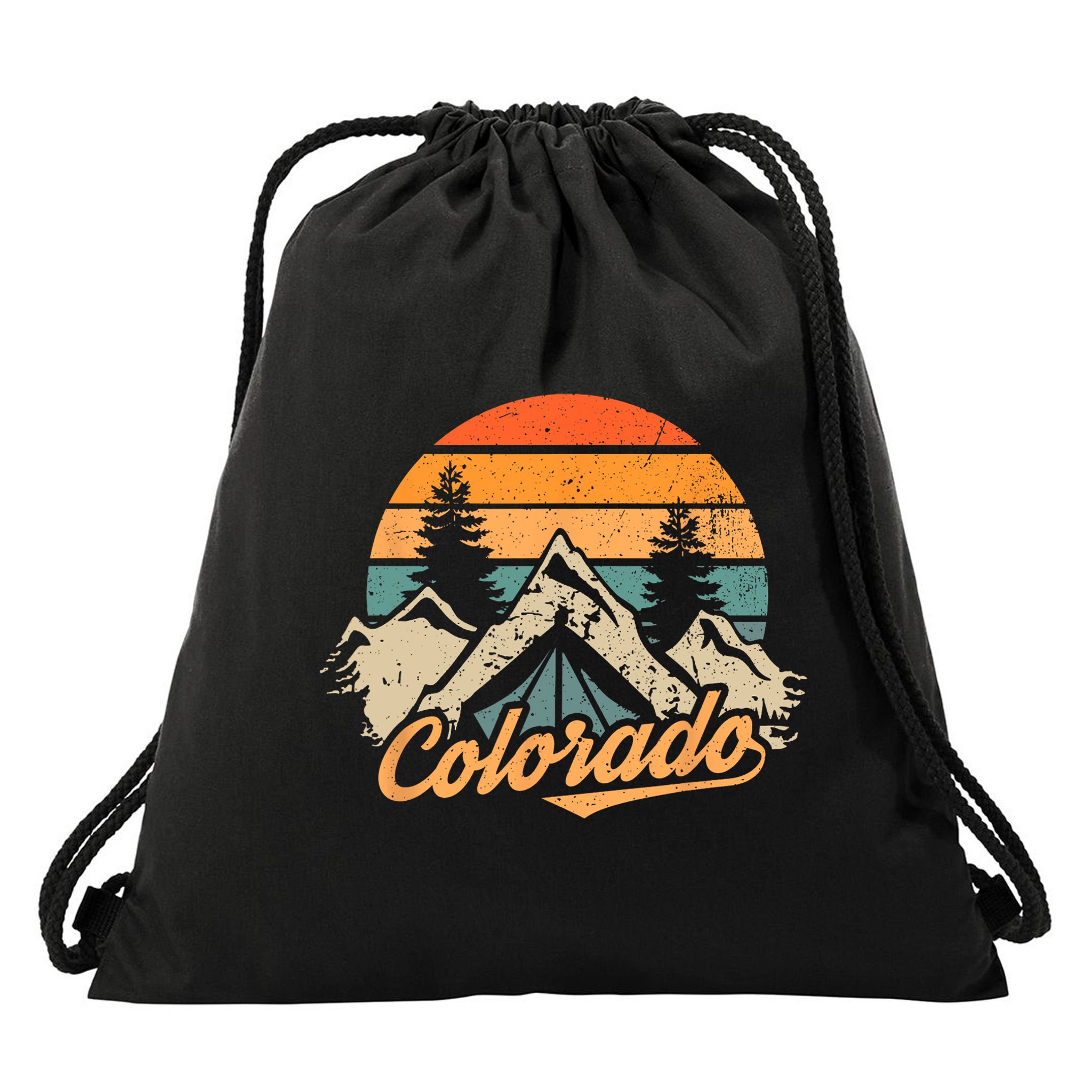 Colorado Tee Retro Vintage Mountains Nature Hiking Drawstring Bag