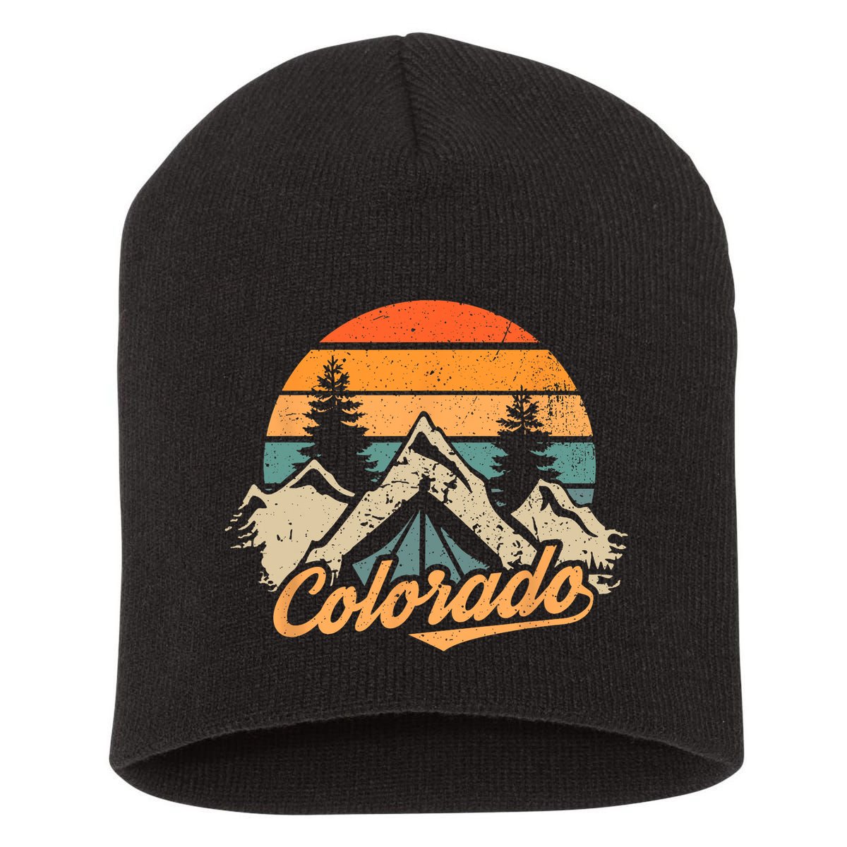 Colorado Tee Retro Vintage Mountains Nature Hiking Short Acrylic Beanie