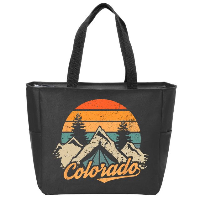 Colorado Tee Retro Vintage Mountains Nature Hiking Zip Tote Bag