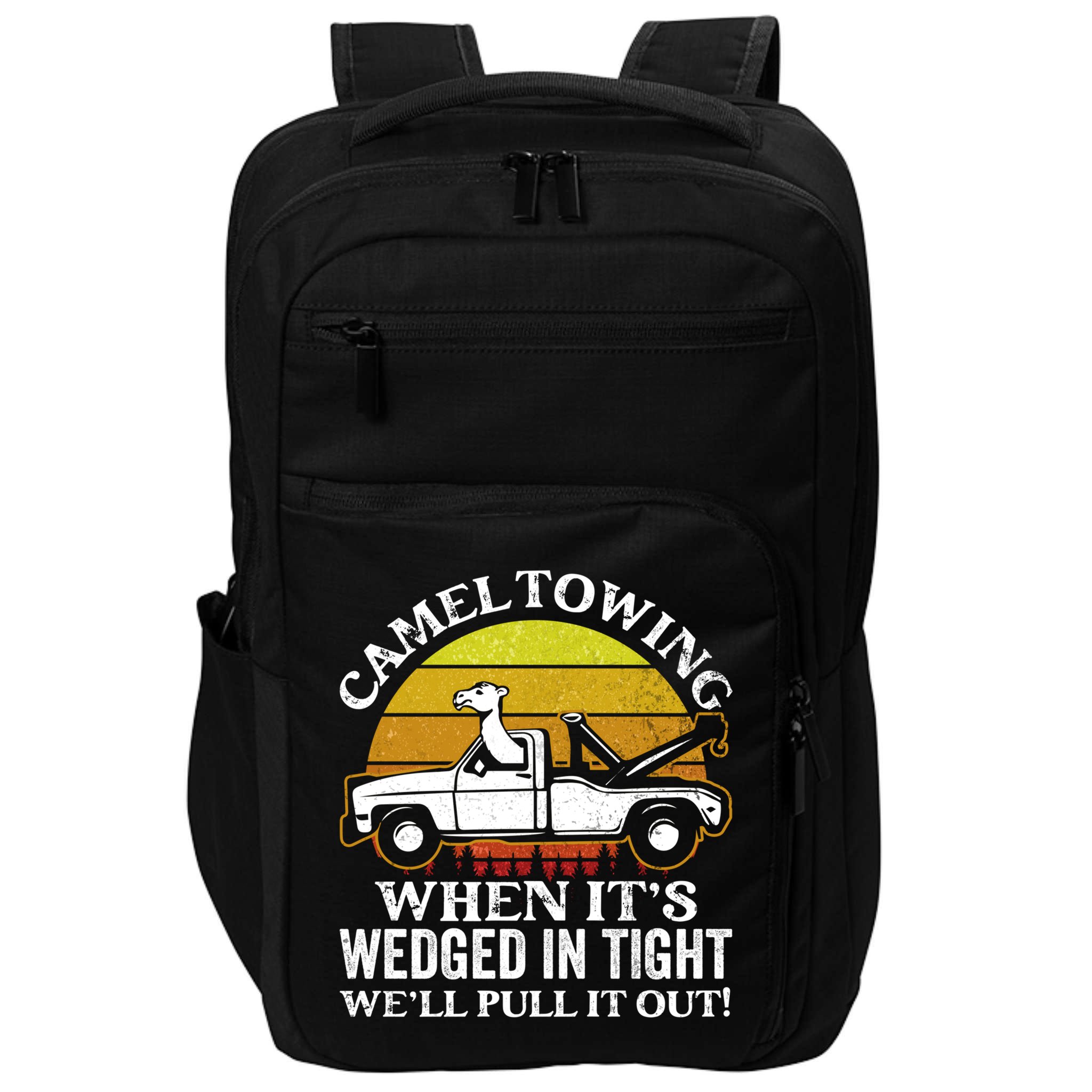 Camel Towing Retro Humor Saying Funny Transport Halloween Gift Impact Tech Backpack