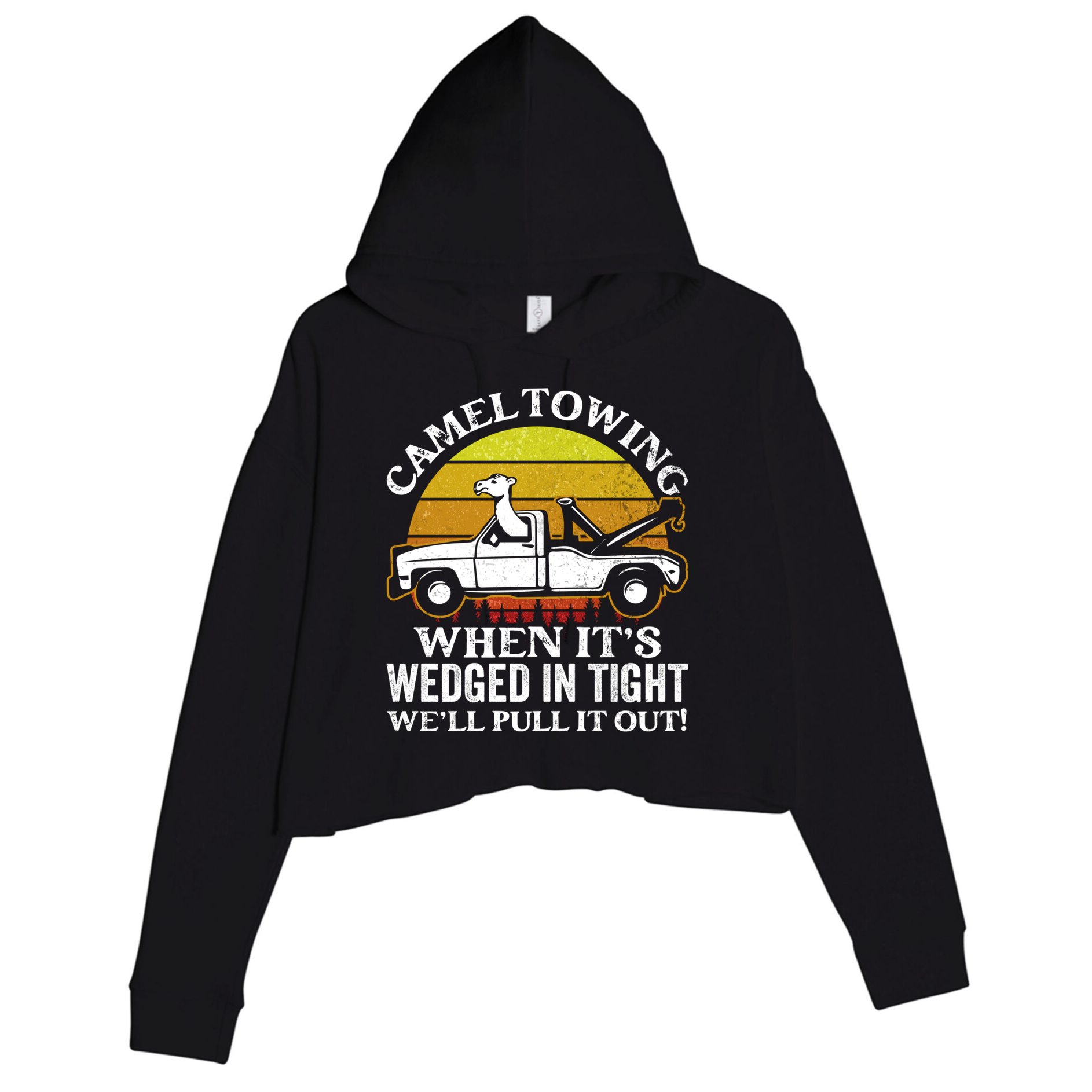 Camel Towing Retro Humor Saying Funny Transport Halloween Gift Crop Fleece Hoodie