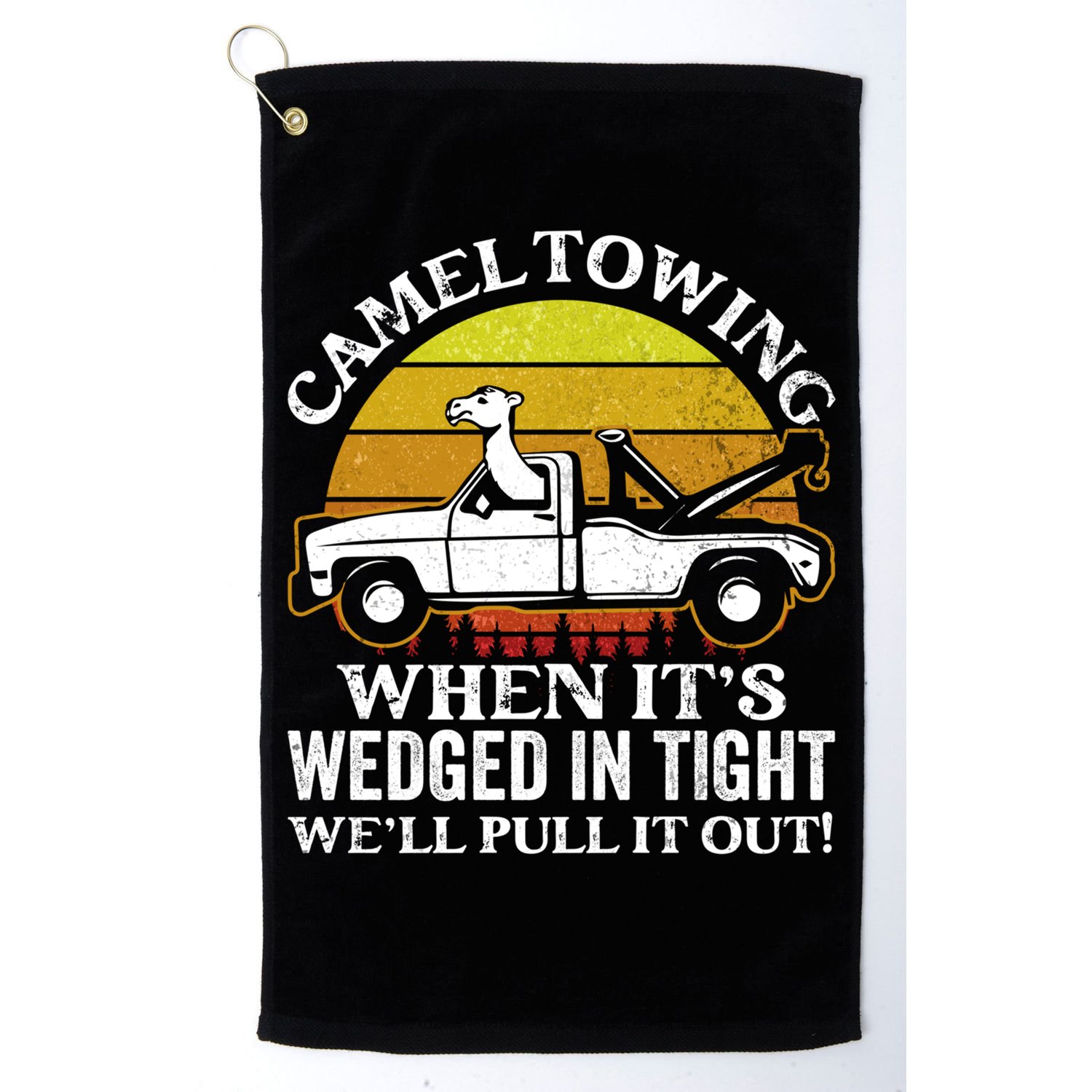 Camel Towing Retro Humor Saying Funny Transport Halloween Gift Golf Towel