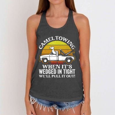 Camel Towing Retro Humor Saying Funny Transport Halloween Gift Women's Knotted Racerback Tank