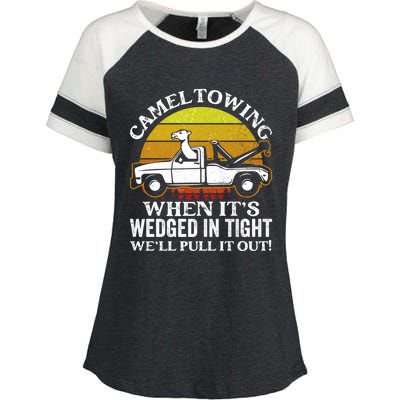 Camel Towing Retro Humor Saying Funny Transport Halloween Gift Enza Ladies Jersey Colorblock Tee