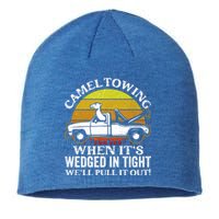 Camel Towing Retro Humor Saying Funny Transport Halloween Gift Sustainable Beanie