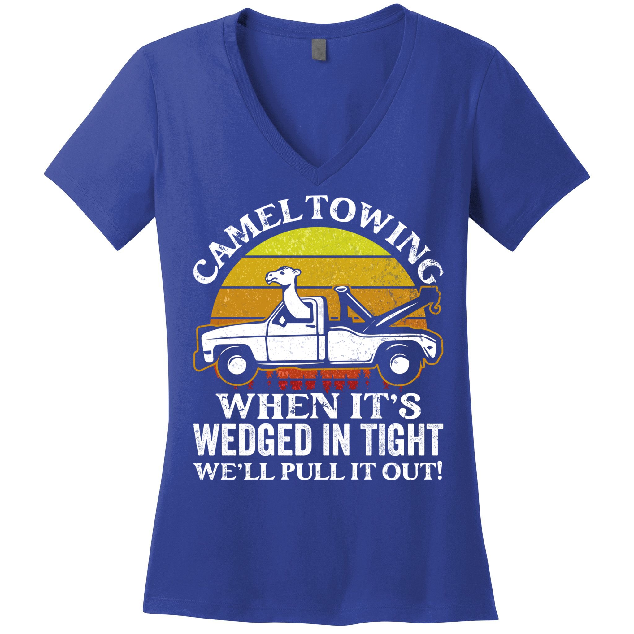 Camel Towing Retro Humor Saying Funny Transport Halloween Gift Women's V-Neck T-Shirt