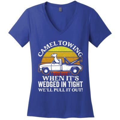 Camel Towing Retro Humor Saying Funny Transport Halloween Gift Women's V-Neck T-Shirt