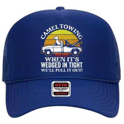 Camel Towing Retro Humor Saying Funny Transport Halloween Gift High Crown Mesh Back Trucker Hat