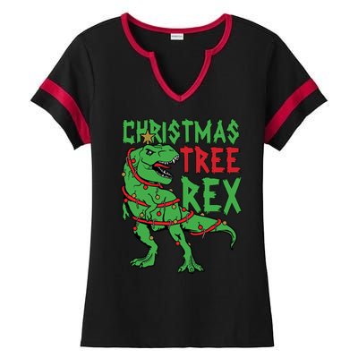 Christmas Tree Rex Ladies Halftime Notch Neck Tee