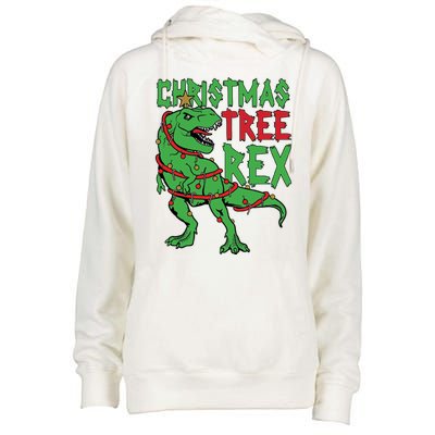 Christmas Tree Rex Womens Funnel Neck Pullover Hood