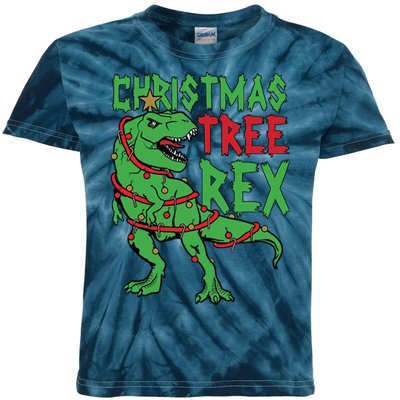 Christmas Tree Rex Kids Tie-Dye T-Shirt