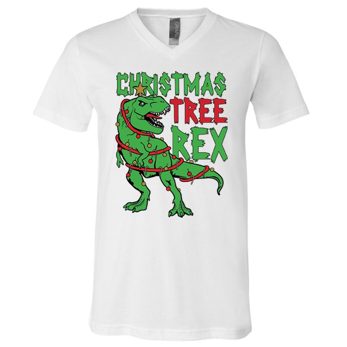 Christmas Tree Rex V-Neck T-Shirt